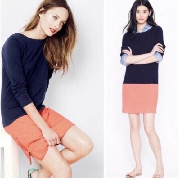 J. CREW Colorblock Knit Dress / Zip Slits / Navy & Coral - Picture 2 of 12